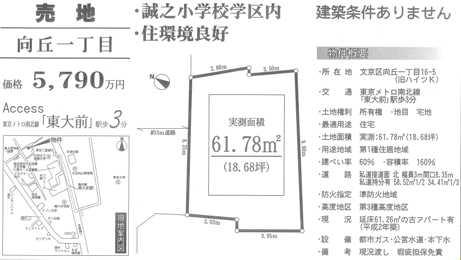 東京都文京区向丘1?16?5の売買土地物...